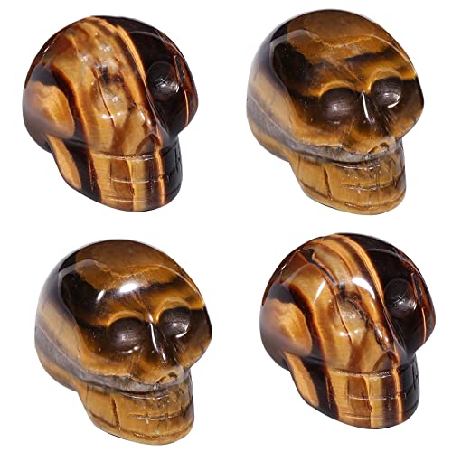 Amogeeli 1 Inch Healing Crystal Skull Sculpture Set of 4, Hand Carved Stone Head Figurine Home Decor Brown