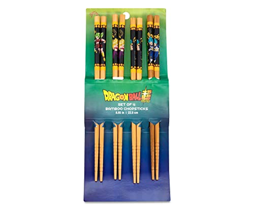 Dragon Ball Super Wooden Bamboo Chopsticks, Set Of 4 | Utensil Set For Ramen Noodles, Japanese Dinnerware For Home Kitchen | Official Anime Manga Collectible With Goku, Vegeta