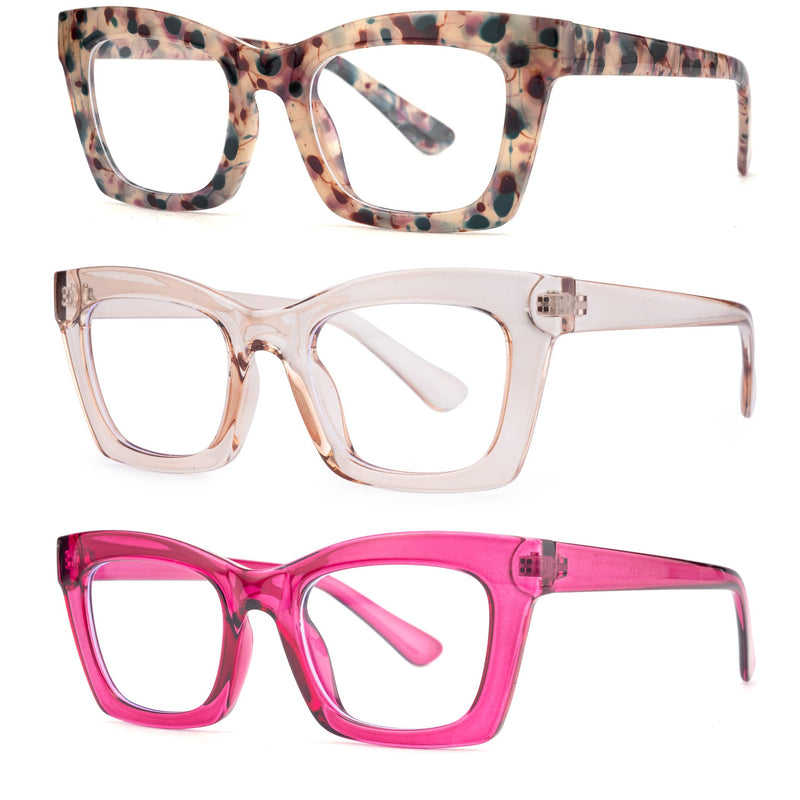 [Australia - AusPower] - bullabulling 3 pack Oprah style Spring hinge Readers Blue Light Blocking Computer Square Reading Glasses for Women Men Flowers/Tea/Rose 2.0 x 