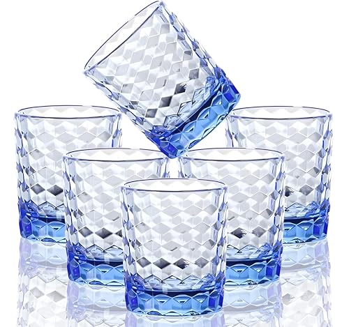 8 Oz Unbreakable Tritan Drinking Glasses Shatterproof Acrylic Glasses Drinkware BPA Free Hard Plastic Cups Reusable Kitchen Water Glasses Drinking Set of 6 (Blue) Blue