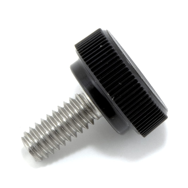 [Australia - AusPower] - #8-32 x 3/8" Thumb Screw Stainless Steel - Black Knurled Round Plastic Knob - Standard/Coarse Thread ThumbScrew - Length: 0.375" - Proudly Built in USA - Package of (4) 4 