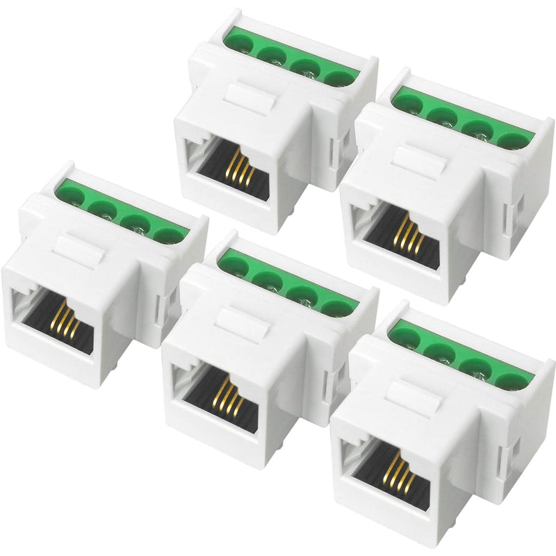 [Australia - AusPower] - NECABLES 5Pack RJ11 Screw Jack CAT3 Telephone Keystone Jack with Screw Terminal on Breakout Board 4 Screws to RJ11 6P4C Female White White 5pcs 