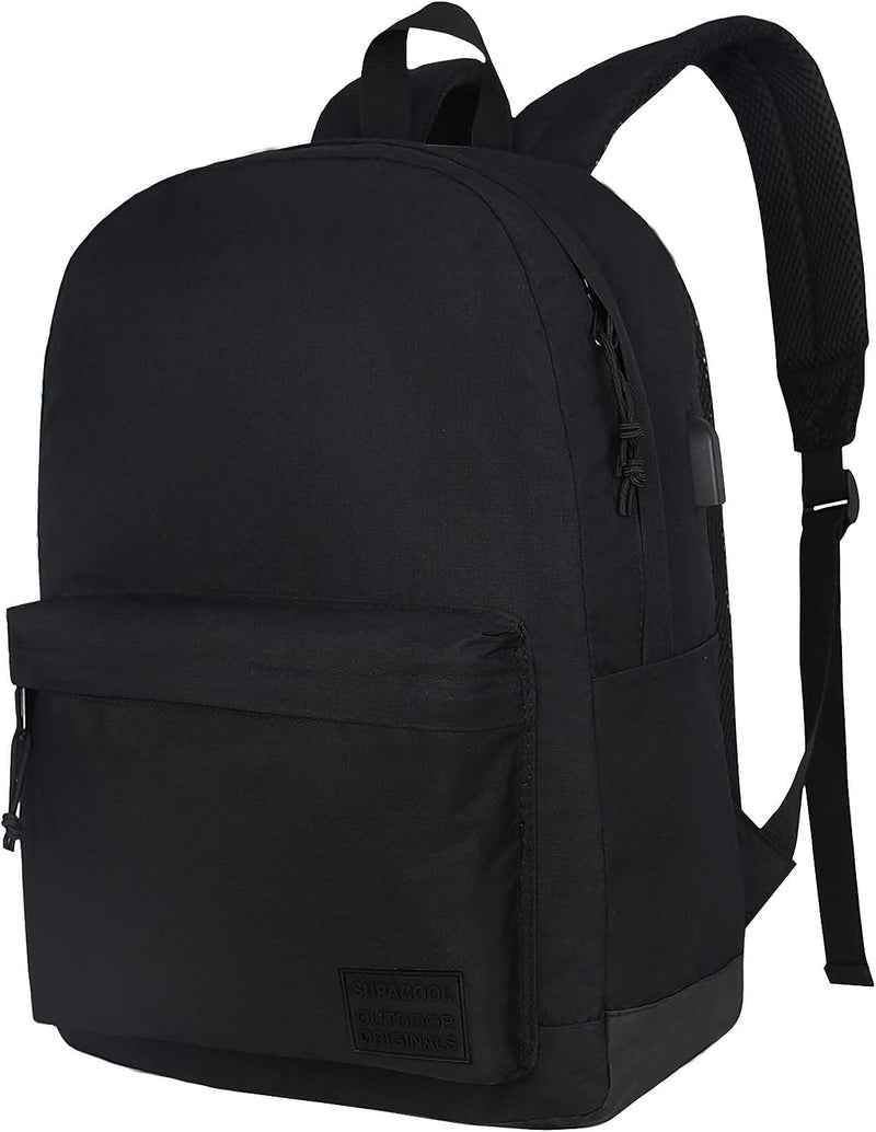[Australia - AusPower] - SUPACOOL Lightweight Casual Laptop Backpack with USB Charging Port For for Men and Women, Daily use backpack, Backpack for College (Full Black) Full Black 