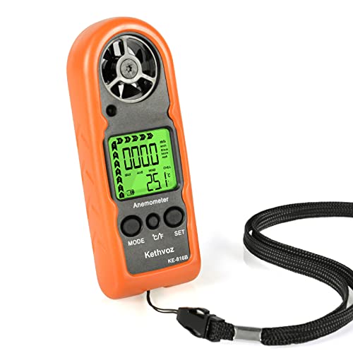 Kethvoz 816B Mini Hand Wind Gauge | 0.3~30m/s, Bft Scale & Temperature, Windchill, Wind Gauge for Windsurfing, Kite, Sailing, Drones, Outdoor, Flagpole Anemometer 816B (1 pack