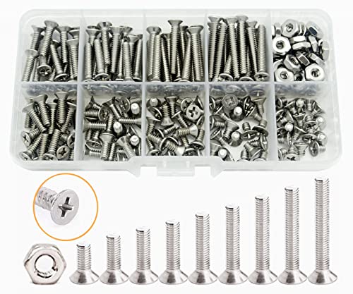 Elantek #6-32 UNC stainless steel Phillips flat head machine screws and nuts assortment kit in organizer case