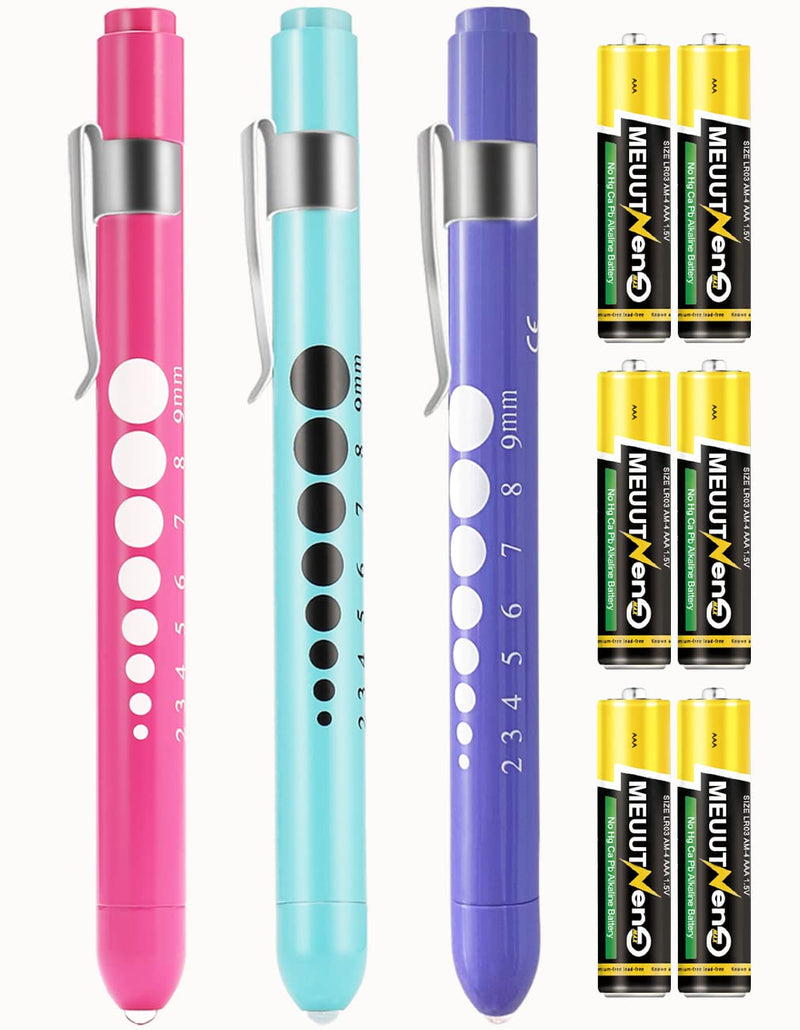 [Australia - AusPower] - MEUUT 3 Pack Pen Lights for Nurses with 6 Batteries – Medical Penlights Nurse Accessories for Work, Perfect Nursing Student Essentials Medical Supplies for Nurses Doctors EMT Trauma Pink+Blue+Light Purple 