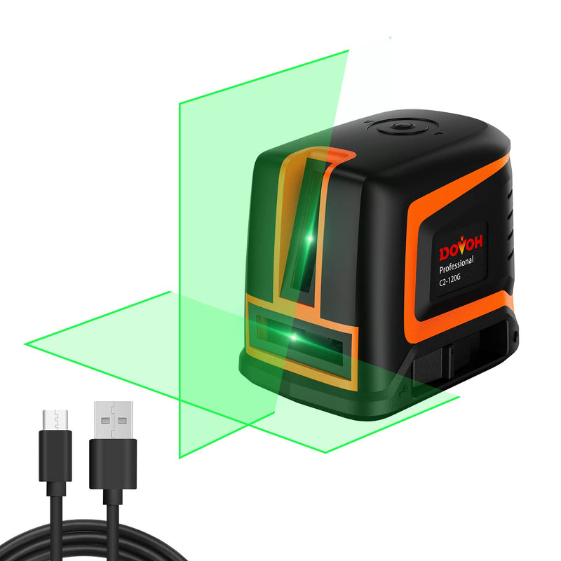 [Australia - AusPower] - Rechargeable Laser Level Self Leveling, High Accuracy Cross Line Laser Level Green 66ft Horizontal & Vertical Expanded Angle 150° Electronic Lazer Level for Tiling, C2-120G 