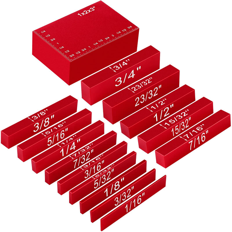 Setup Blocks Height Gauge Set, 15 Pieces Aluminum Block Precision Saw Kit Drill Press Table Router Setup Blocks Woodworking Tool Bars Accessories Laser Engraved Size Markings(Red) Red