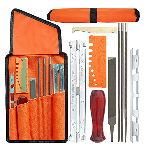Chainsaw Sharpener File Set, 10 Pieces Chainsaw Chain Universal Sanding File Sanding Tools, with 5/32 (4.0 mm) 3/16 (4.8 mm) 7/32 (5.5 mm) Round File 6 Inch Flat File Depth Gauge