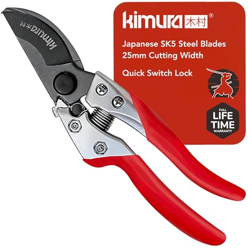 Kimura 8-inch bypass pruning shears with Japanese SK5 steel blades and non-slip ergonomic handles