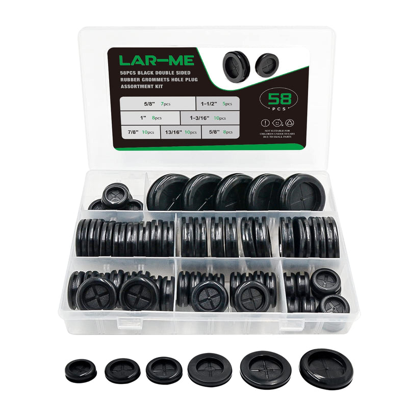 [Australia - AusPower] - 58Pcs Rubber Grommets for Wiring, 6 Size, 5/8" 13/16" 7/8" 1" 1-3/16" 1-1/2" Drill Hole Rubber Grommet Kit, Rubber Hole Plugs for Automotive, Black 58PCS 6 Size Double Sided 