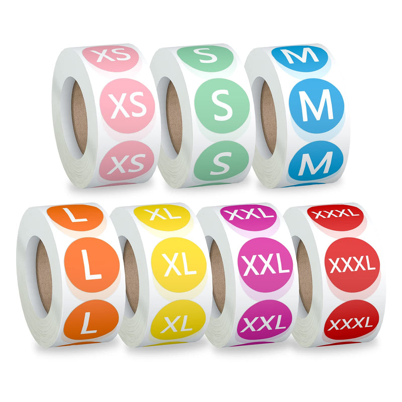 Misofuki 3500 Pcs 7 Rolls 7 Sizes 7/8 Inch Clothing Size Stickers, Colorful Coded Round Self Adhesive Apparel Size Labels for Clothing T Shirts Trousers Skirt Retail (XS,S,M,L,XL, XXL,XXXL) - NewNest Australia