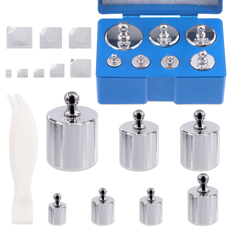 16pcs Precision Scale Calibration Weight Set 10/20/50/100/200g, 500/200/100/50/20/10mg Steel Weights Calibration with Tweezers for Digital Scale, Jewelry Scale (Total 500g)
