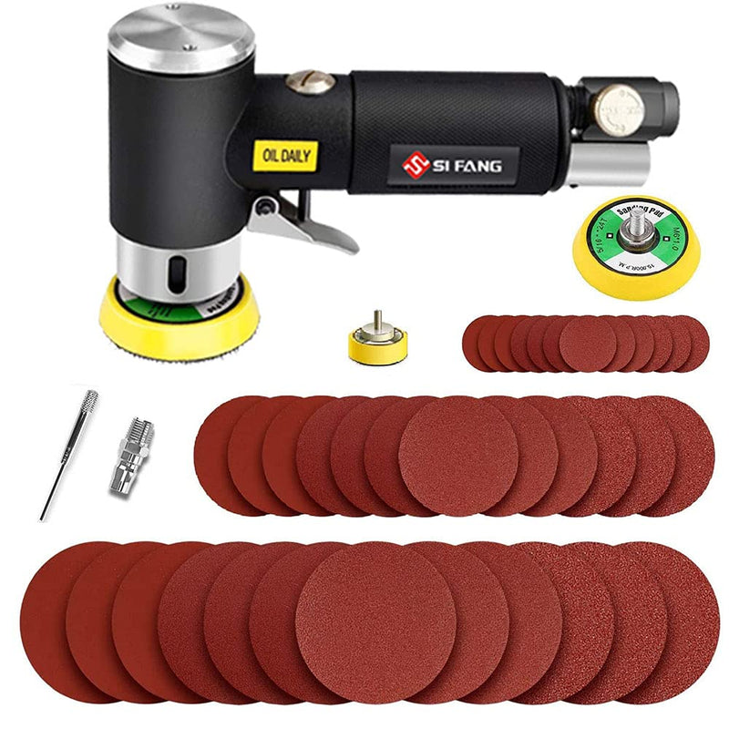 Mini Air Sander 1/2/3 Inch Pneumatic Small Orbital Sanders for Auto Body Work, Metal, Paint Removal, Wood, Mini Polisher with 45PCS Sanding Discs + 3PCS Backing Pads, Air Powered 1"2"3" Sander Kit