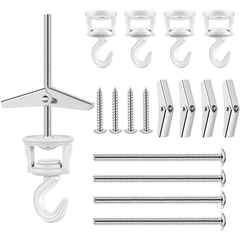 [Australia - AusPower] - 4 Sets Ceiling Hooks for Hanging Plant Ceiling Swivel Hook with Screw Bolt Zinc Plated Spring Toggle Wing for Classroom Decoration (White) White 