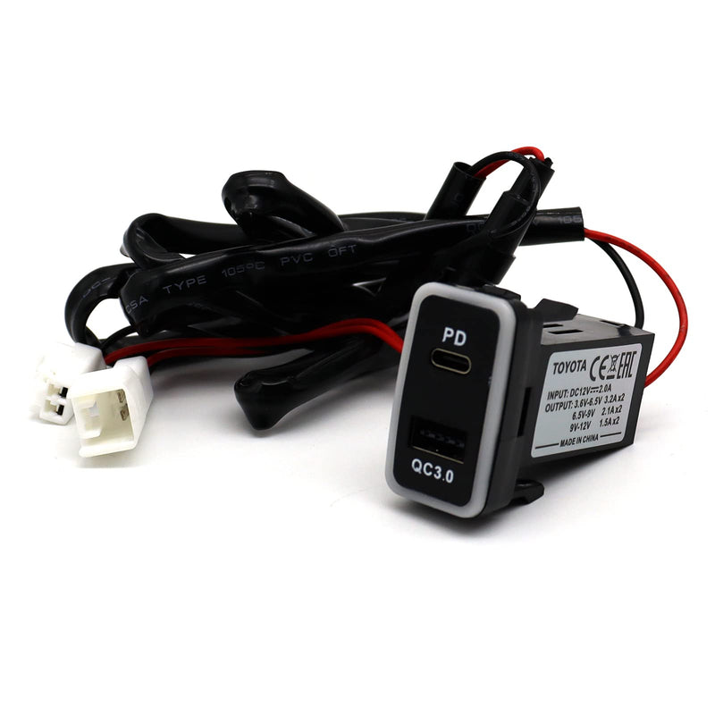 [Australia - AusPower] - Disscool Toyota QC3.0 USB C VIGO Power Socket, 3.2A Quick Charge Car Charger USB Adapter with Blue LED Output PD for Smartphone/iPad/PDA 