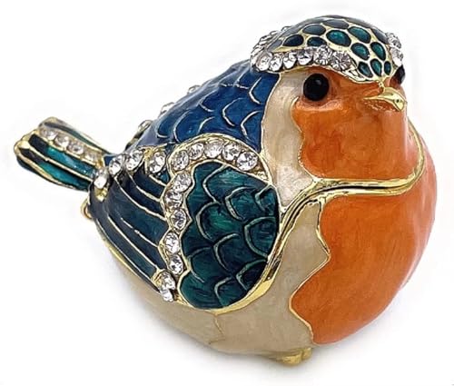 Jewelry box with hinged lid featuring a robin bird design, ideal for storing trinkets or jewelry, by Generic.