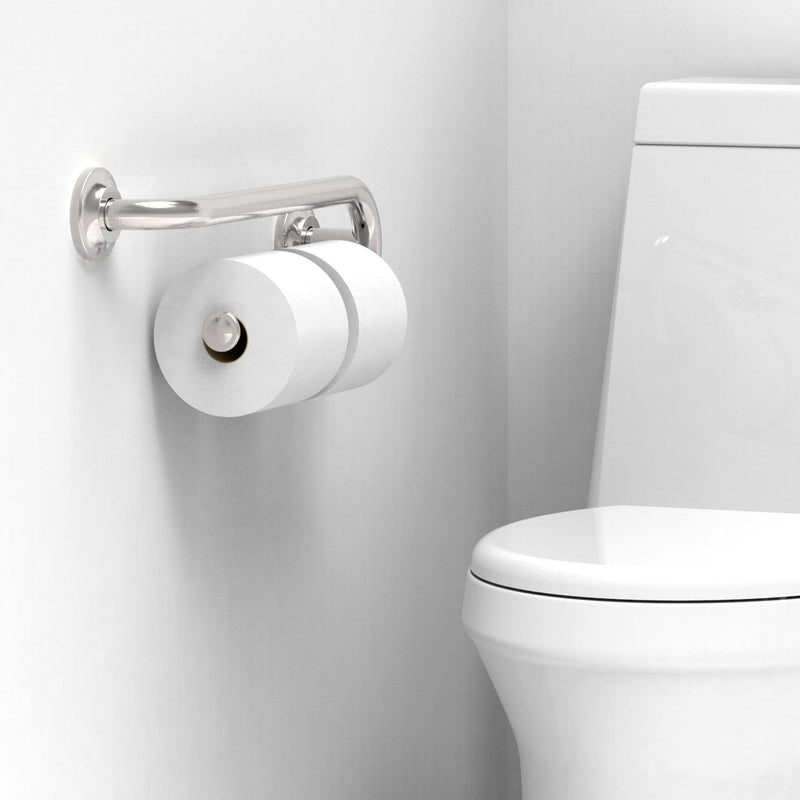 Grab Bar with Integrated Toilet Paper Holder for 2 Mega Rolls (Kitchen Paper Towel Holder or Bathroom Towel Bar), 16in Stud Mount, 250lbs Weight Support, Rustproof (Right, Brushed Nickel) Right