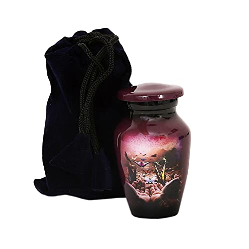 HLC Butterfly Purple Finish Small Keepsake Urn - 3 cu.in Capacity with Velvet Box Bag