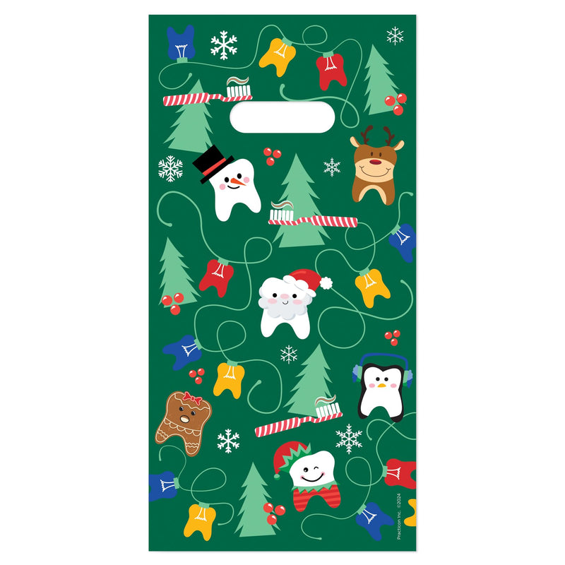 [Australia - AusPower] - Practicon Dental Christmas 6" x 12" Dental Giveaway Bags, Winter Holiday Themed Bags, Dental Hygiene Patient Care Goodie Bag, Dentist Office Plastic Gift Bags, 100 Pack 