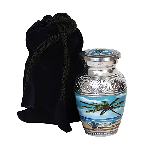 HLC Keepsake URN – Blue Beach Keepsake Qnty 1 -Urn for Human Ashes with 1 Velvet Box Bag-Mini Keepsake Urn - Affordable Urn (3 cu.in)