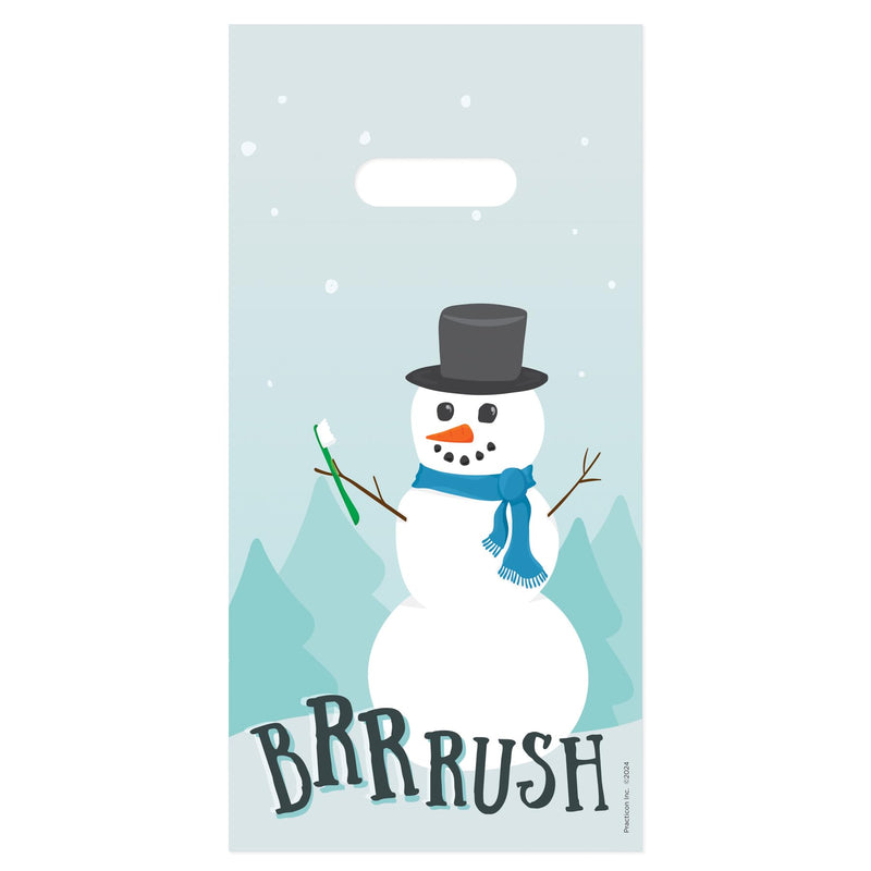 [Australia - AusPower] - Practicon Winter Brushing Snowman 6" x 12" Dental Giveaway Bag, Winter Holiday, Christmas Themed Bags, Dental Hygiene Patient Care Goodie Bag, Dentist Office Plastic Gift Bags, 100 Pack 