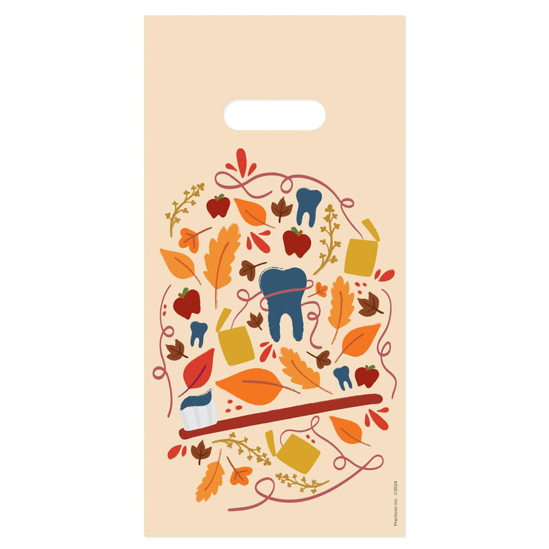 [Australia - AusPower] - Practicon Fall Brush Leaves 6" x 12" Dental Giveaway Bag, Fall & Autumn Themed Bags, Dental Hygiene Patient Care Goodie Bag, Dentist Office Plastic Gift Bags, 100 Pack 