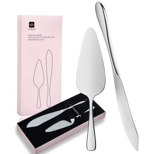 Cake Cutting Set for Wedding, Cake Knife and Server Set, Classic Design 18/10 Stainless Steel Pie Cakes Serving of 2 Piece, Dishwasher Safe Silver Non-Custom