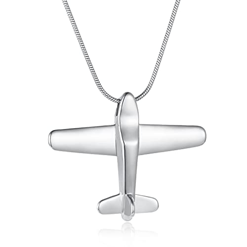 Airplane Ashes Necklace Aircraft Cremation Urn Necklace for Ashes Pendant Stainless Steel Keepsake Memorial Jewelry for Women Men Silver