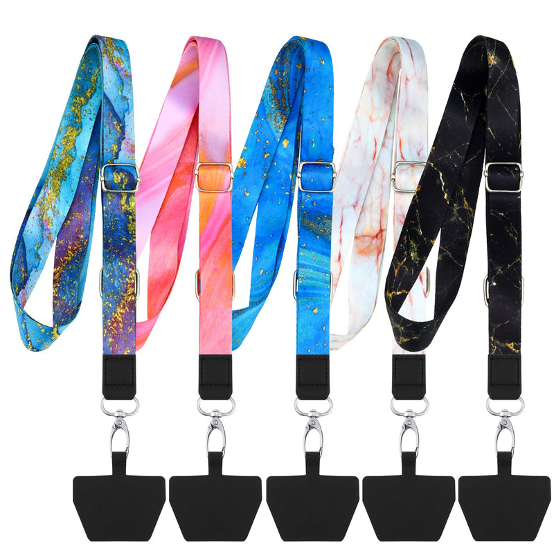 [Australia - AusPower] - Chinco 5 Pcs Cell Phone Lanyard Adjustable Universal Neck Straps with Phone Pads Phone Lanyard Crossbody for Phone Case Key ID Compatible with Iphone and Most Smartphones(Bright Color, Marble Pattern) Bright Color 