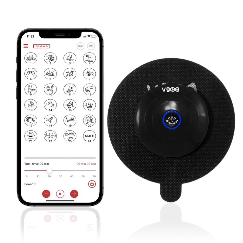 VPOD Single Wireless TENS Unit - EMS Muscle Stimulator for Pain Relief Therapy, 24 Modes - TENS Massager Electric Stimulation Machine for Nerve and Back Pain VPOD Single