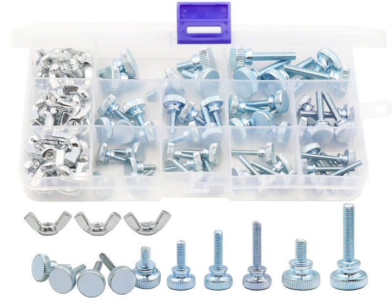 [Australia - AusPower] - LBY 100pcs Knurled Hand Screw, M3/M4/M5 Knurled Head Fully Threaded Thumb Screws(Double Layer Step) and Wing Nuts 13 Kinds Assortment Kit, Carbon Steel Galvanize 