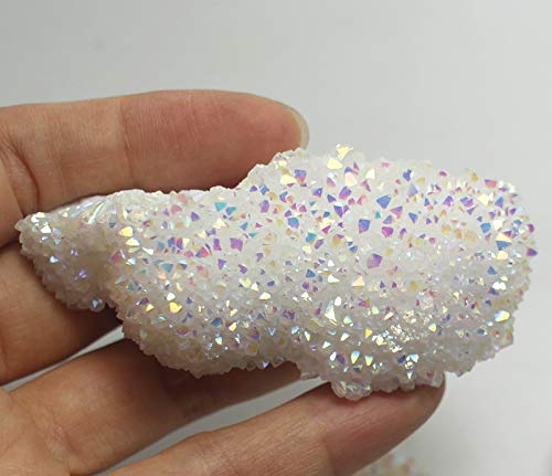 Healing Crystal Short Cluster Quartz Druzy Stone Titanium Coated AB Natural Rock Angel Aura Chakra Reiki Specimen Mineral Collection Decor Gift (Coated AB Short Cluster 2-3.5 OZ.) 2 - 3.5 Oz.