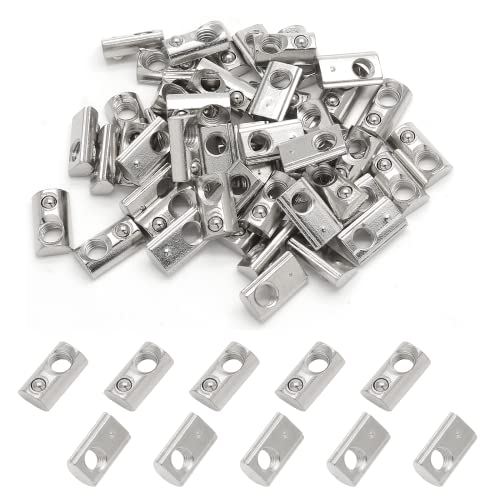 Qjaiune M5 spring T nuts for 2020 aluminum extrusion, 6mm slot, nickel-plated, 100-pack