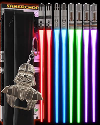 Lightsaber Chopsticks Light Up Star Wars LED Reusable Red Blue Green Purple 4 PAIRS FREE Darth Vader Keychain Bottle Opener Red Blue Green Purple Darth Vader