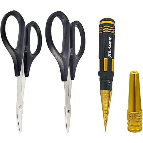 RC Body Reamer 0-14 mm Hole Punch with Sleeve and Curved Scissors and Straight Scissors Set RC Car Body Assembly for RC Car Truck Tools