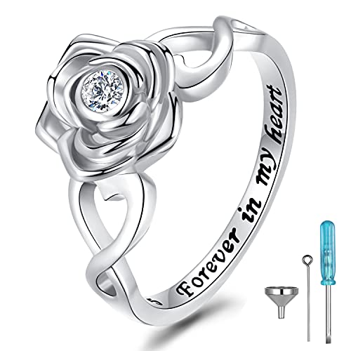 Rose Flower Cremation Urn Ring Holds Loved Ones Ashes 925 Sterling Silver Cremation Keepsake Ring Jewelry for Women Mom rose cremation ring 8