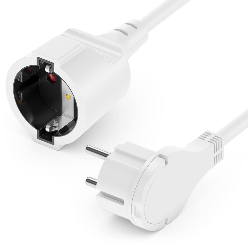 deleyCON 2m Power Cable Extension Cable Flat Connector 3680W - White | Protective contact power cable extension for household, office and multimedia 2 m