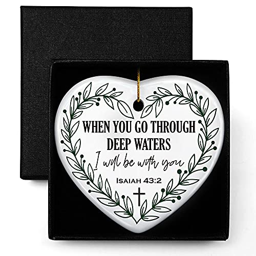 Christian Gifts for Women Teens Girls, When You Go Through Deep Waters, Ornament Keepsake Sign Heart Plaque Religious Bible Verse Gifts for Daughter Friend Sister Mother, Baptism Gifts for Baby Girl