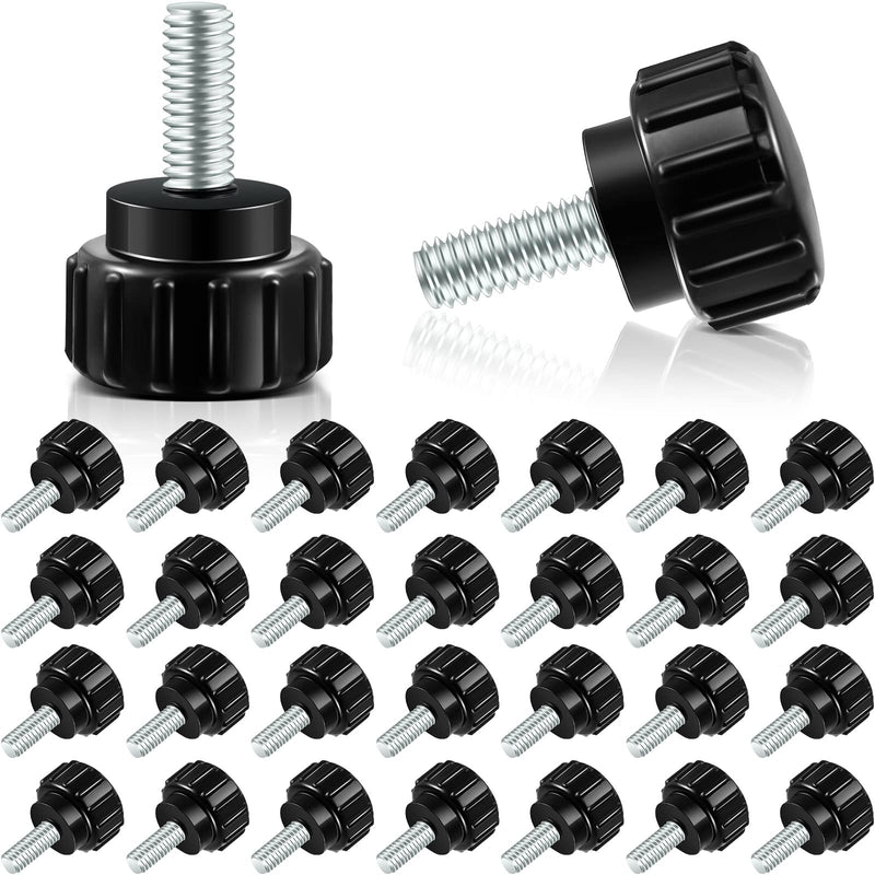 [Australia - AusPower] - Carbon Steel Threaded Knurled Thumbscrew Screw on Knobs Grips Black Round Clamping Screw, Black (30 Pieces, 4 x 10 mm) 30 M4 x 10 mm 