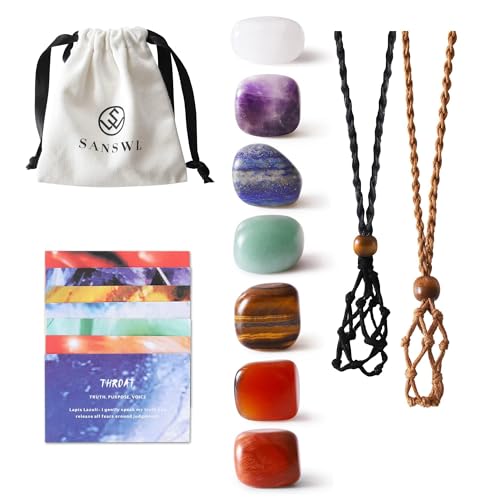 7 Chakra Healing Crystal Necklace Set - Boho Handmade Cord Cage and Hippie Energy Pendant Holder Real Crystal and Healing Stone Jewelry Spiritual Gift for Women Teen