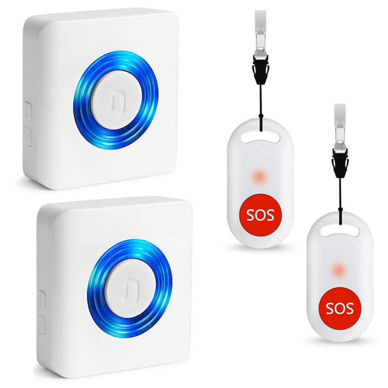 Caregiver Pager Wireless Call Button Nurse Alert System for Home/Elderly/Patient/Disabled (Two Button Two Receiver) Two Button Two Receiver