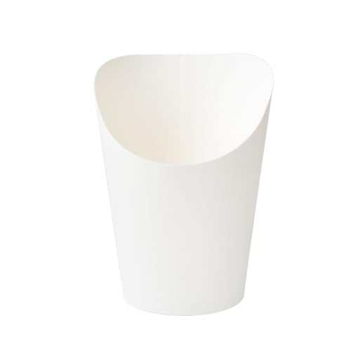 Restaurantware Bio Tek 12 Ounce French Fry Containers, 100 Disposable Charcuterie Cups - Incline Design, Round, White Paper French Fry Cups, Stackable, For Waffles, Chips, or Popcorn 12 oz