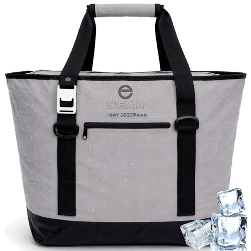 Soft Sided Cooler Tote Bag – Waterproof Leakproof Insulated Dry Bag Cooler with Zipper Top, Collapsible Beach, Pool, Boat, Grocery Cooler (20 or 36 Cans) Grey 20 Liter