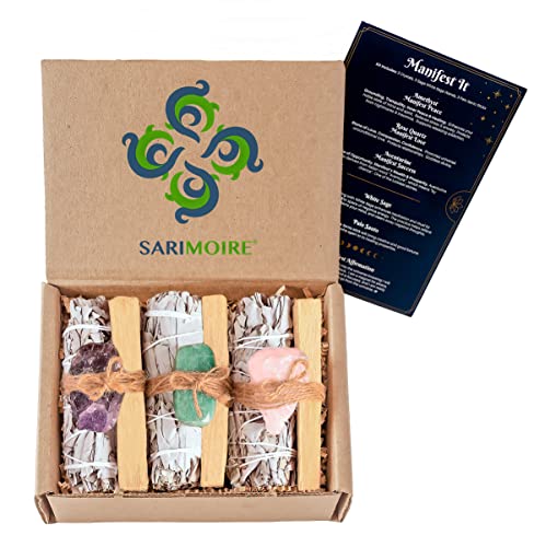 Metaphysical Spiritual Supplies - White Sage Bundles Palo Santo Sticks Amethyst Rose Quartz Aventurine Crystals Stones - Manifest It Kit