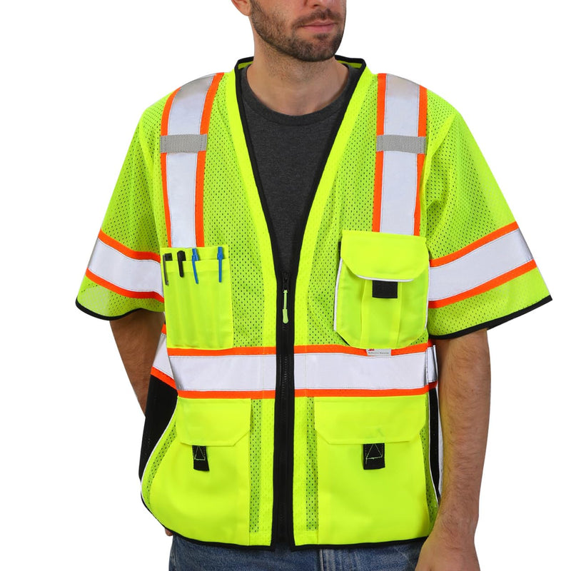 Dib Safety Reflective Mesh Vest ANSI Class 3, High Visibility with Pockets and Zipper, Made with 3M Reflective Tape, Yellow XL X-Large Yellow / Class 3