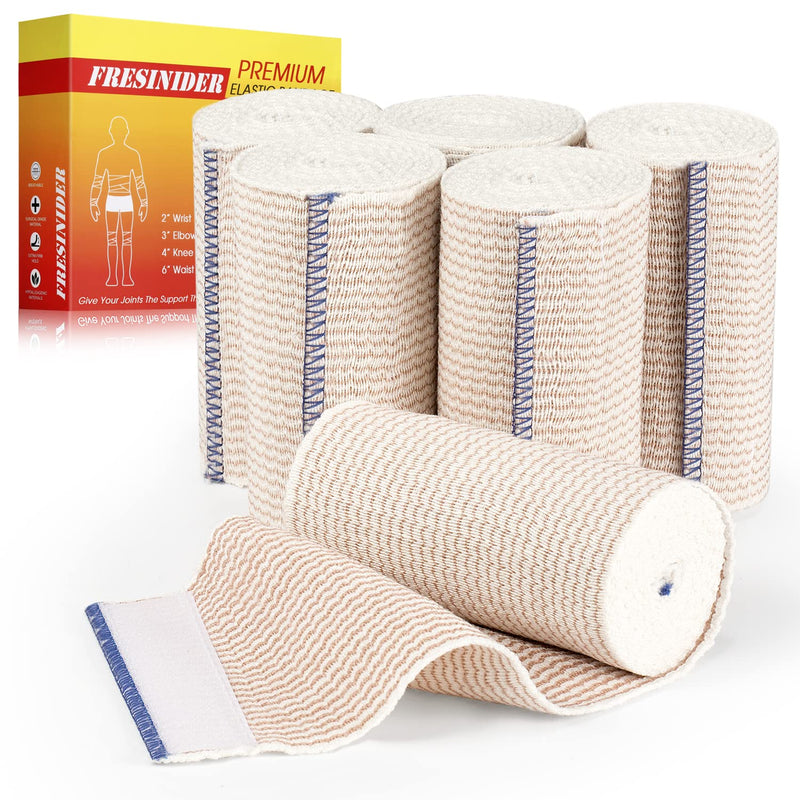 [Australia - AusPower] - Premium Elastic Bandage Wrap, 6 pack 4" Cotton Latex Free Compression Bandage Wrap with Touch Closure at Both Ends, Support & First Aid for Sports, Medical, and Injury Recovery 4" 
