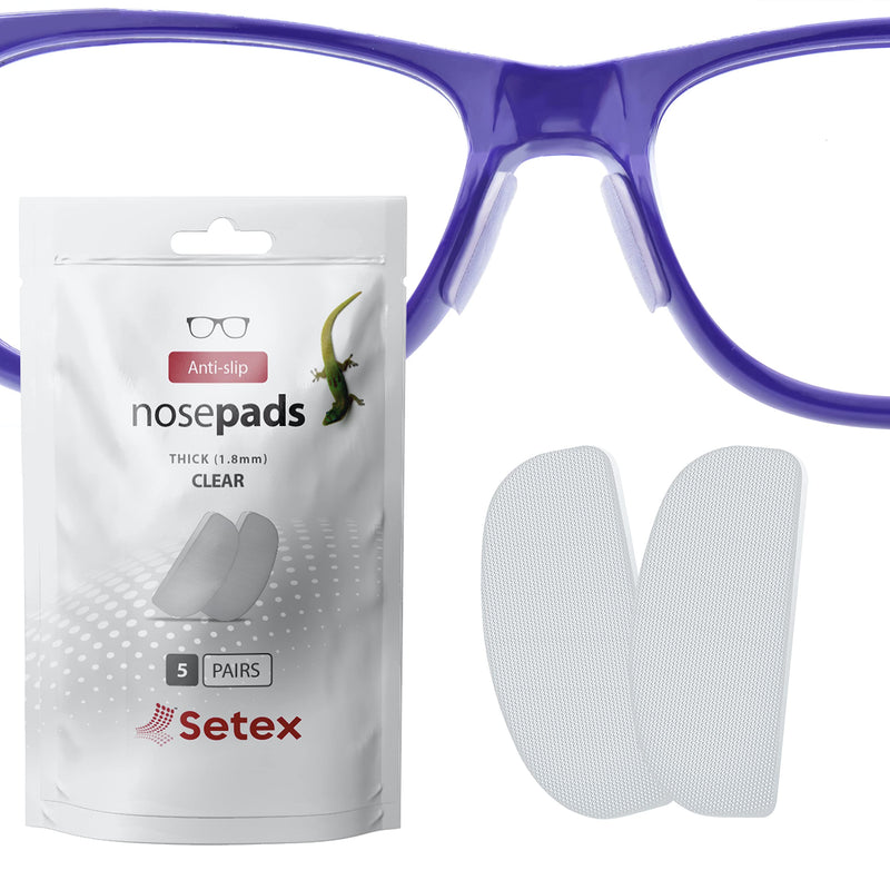 [Australia - AusPower] - Setex Gecko Grip 1.8mm Thick Anti Slip Eyeglass Nose Pads, (5 Clear Pair) USA Made, Innovative Microstructured Fibers, 1.8mm x 7mm x 16mm 5 Pair Clear 
