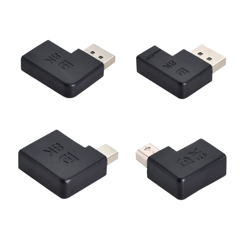 [Australia - AusPower] - NFHK 4pcs/Set Left Angled Mini DisplayPort 1.4 8K 60hz to DP Adapter Male Female Ultra-HD UHD for Video PC Laptop Black Angled x 4 