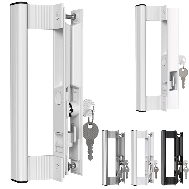 Sliding Glass Door Handle Set with Lock – Aluminum Handle, Fits 6-5/8 in. Hole Spacing (White) BUNDLE WHITE